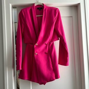Hot pink long sleeve blazer romper